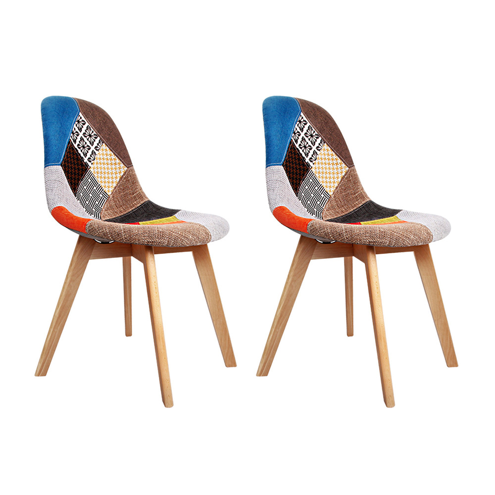 Artiss Set of 2 Retro Beech Fabric Dining Chair - Multi Colour