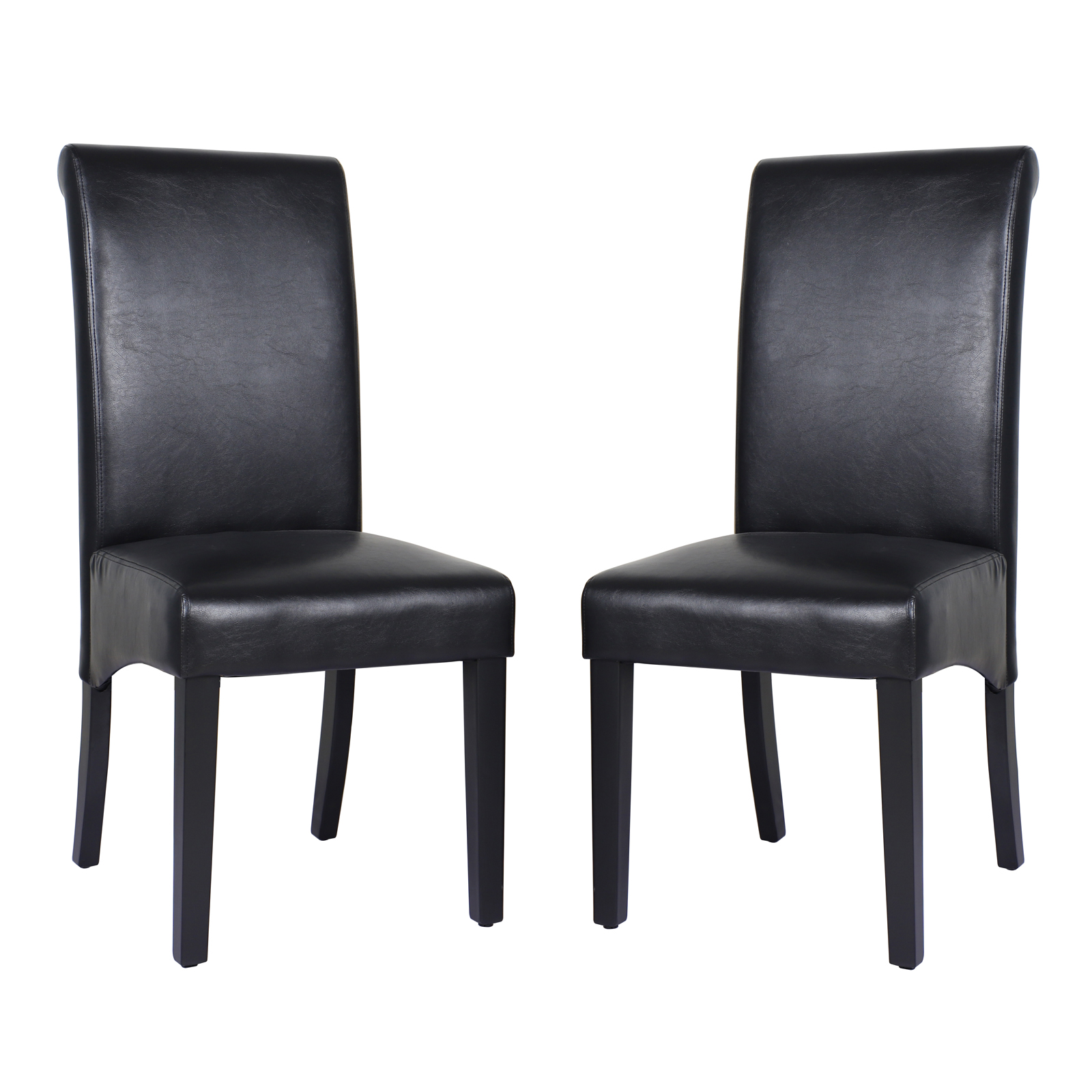 2x Wooden Frame Black Leatherette Dining Chairs with Solid Pine Legs