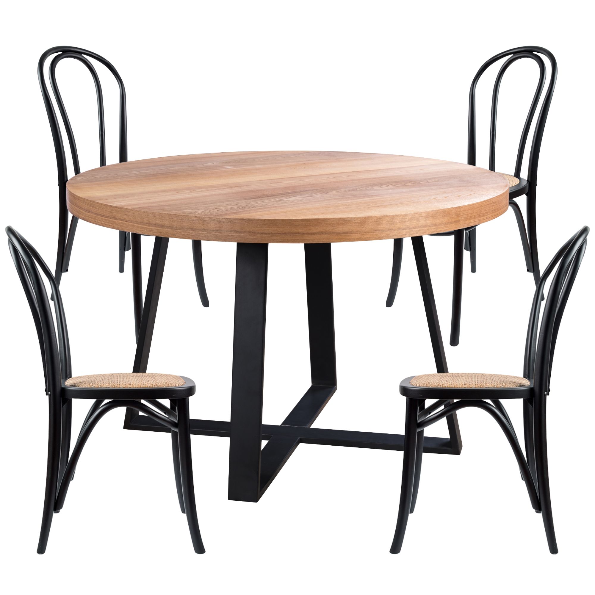 Petunia  5pc 120cm Round Dining Table Set 4 Arched Back Chair Elm Timber Wood