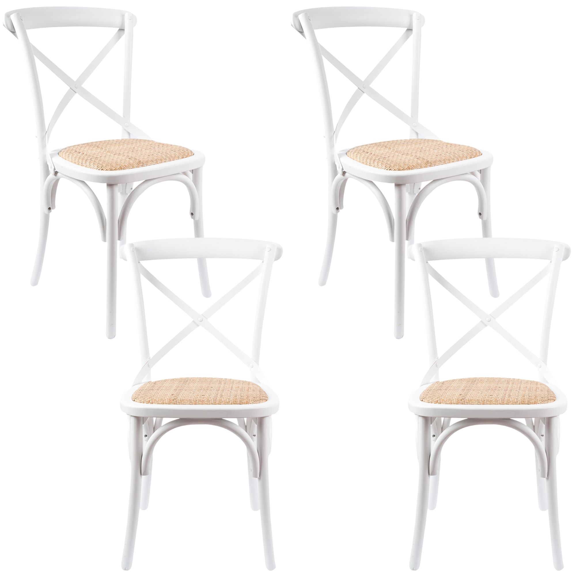 Aster Crossback Dining Chair Set of 4 Solid Birch Timber Wood Ratan Seat - White