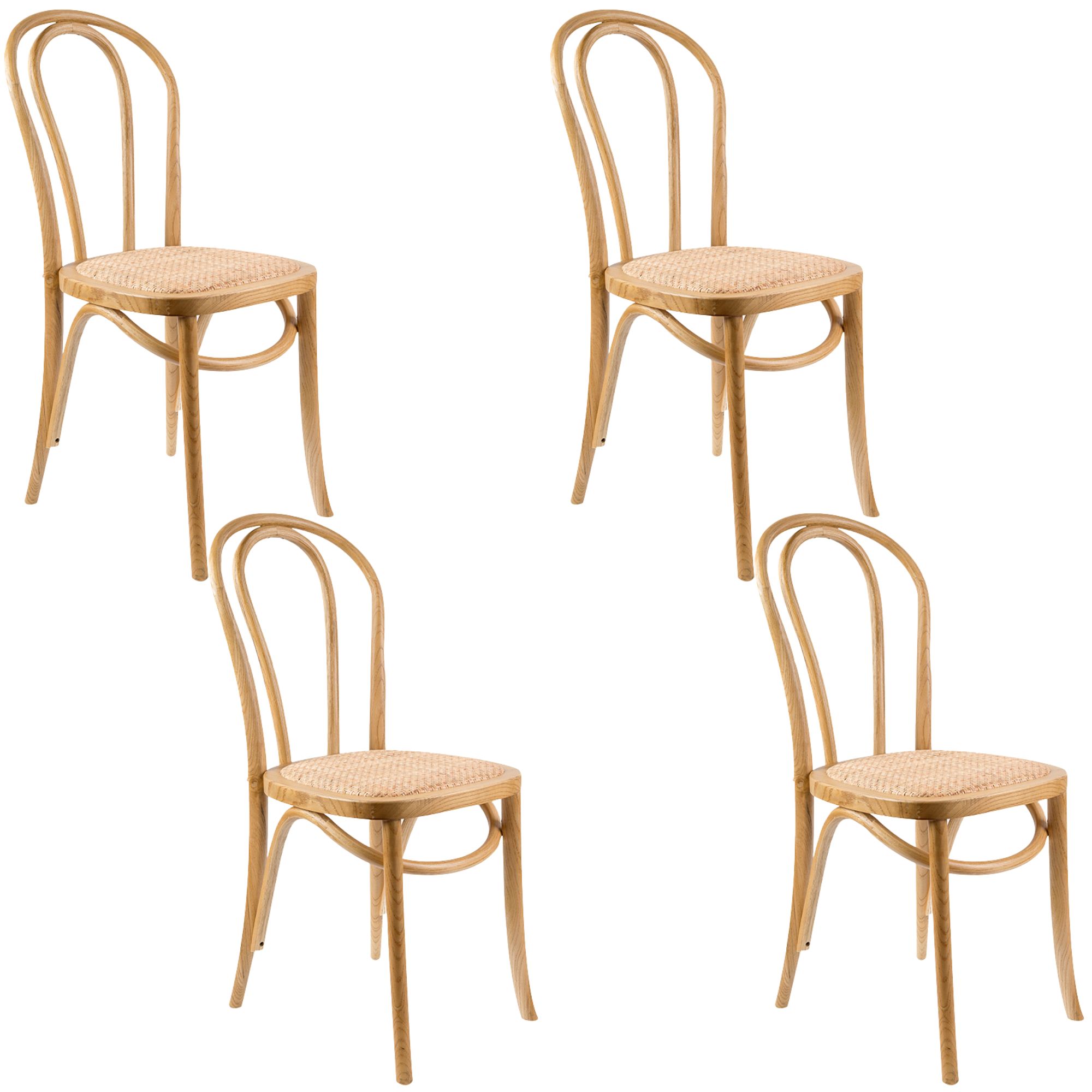 Azalea Arched Back Dining Chair Set of 4 Solid Elm Timber Wood Rattan Seat - Oak