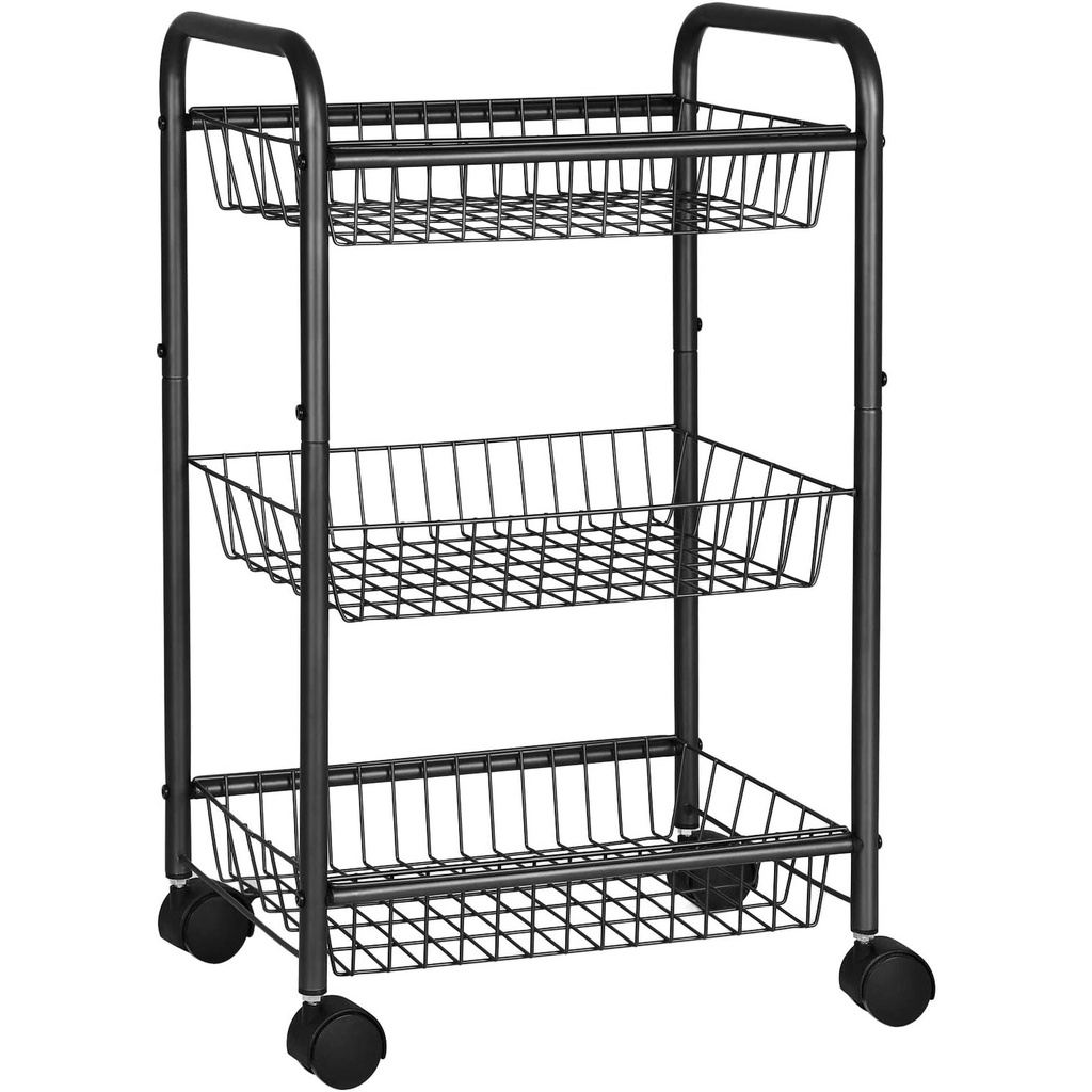 SONGMICS 3-Tier Metal Rolling Cart on Wheels with Removable Shelves Black BSC03BK