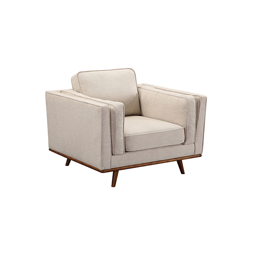 Single Seater Armchair Sofa Modern Lounge Accent Chair in Beige Fabric with Wooden Frame