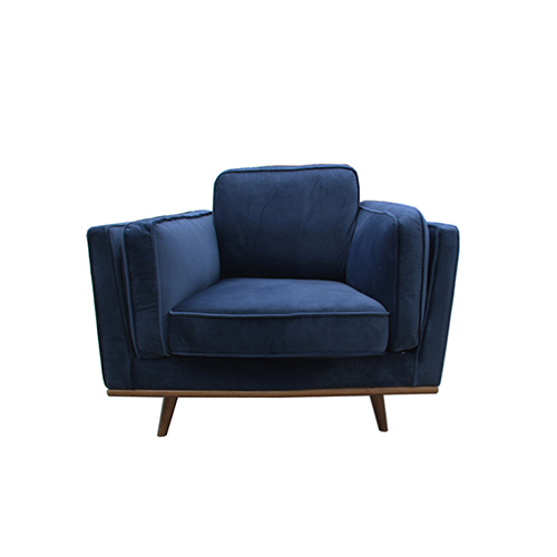 Single Seater Armchair Sofa Modern Lounge Accent Chair in Soft Blue Velvet with Wooden Frame