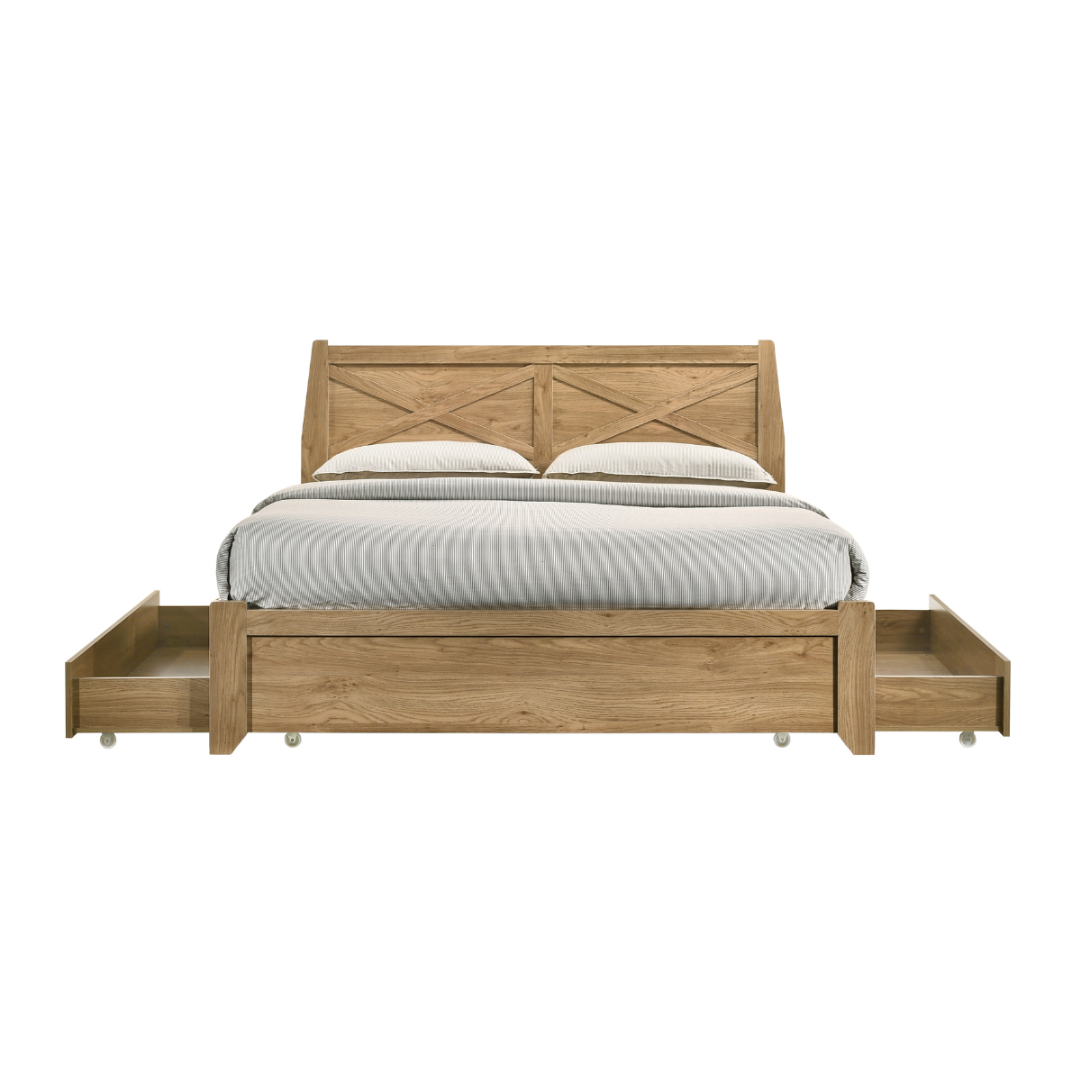 Mica Natural Wooden Bed Frame with Storage Drawers King