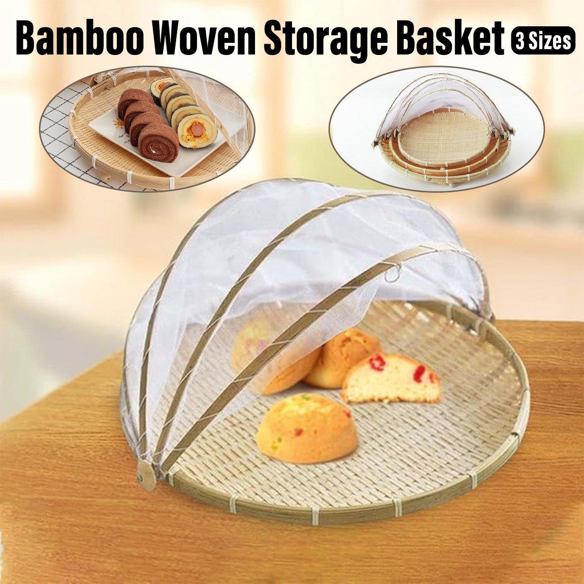 Large Bamboo Storage Basket with Mesh Cover