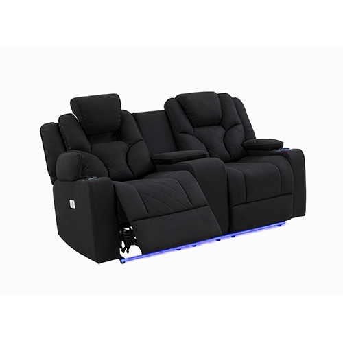 Electric Recliner Stylish Rhino Fabric Black Couch 2 Seater Lounge with LED Features