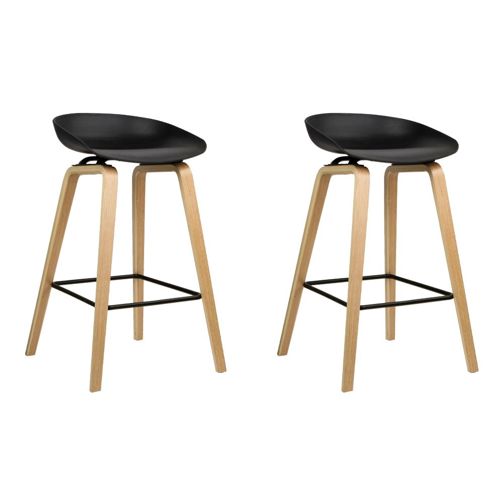 Artiss Set of 2 Wooden Square Footrest Bar Stools - Black