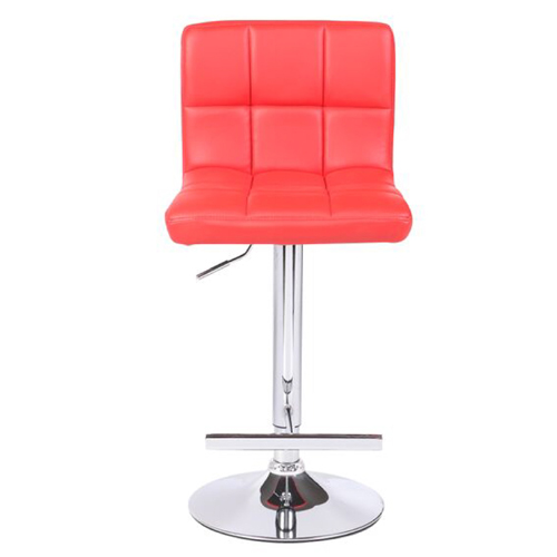 2X Red Bar Stools Faux Leather Mid High Back Adjustable Crome Base Gas Lift Swivel Chairs