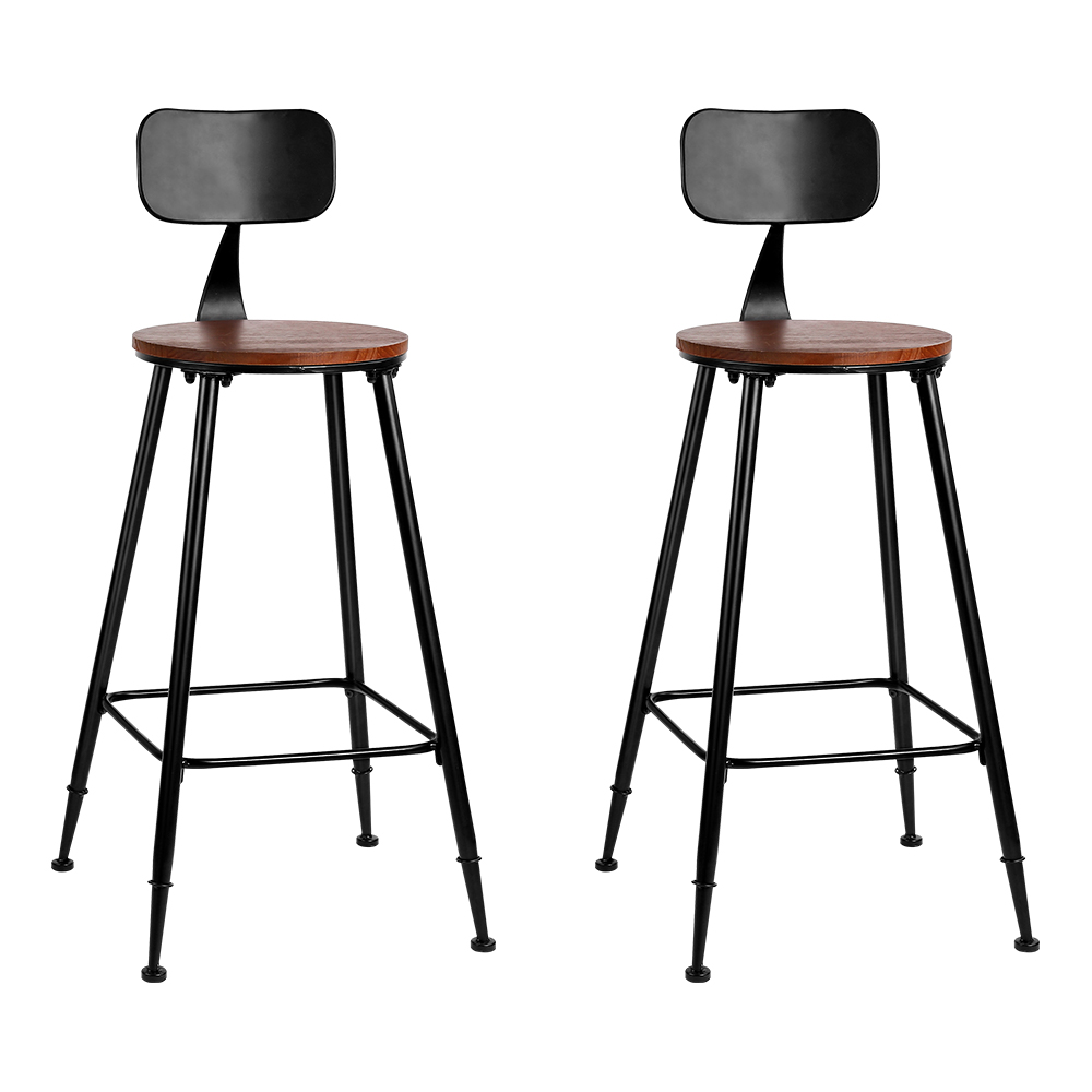 Set of 2 Artiss Bar Stools Pinewood Metal - Black and Wood