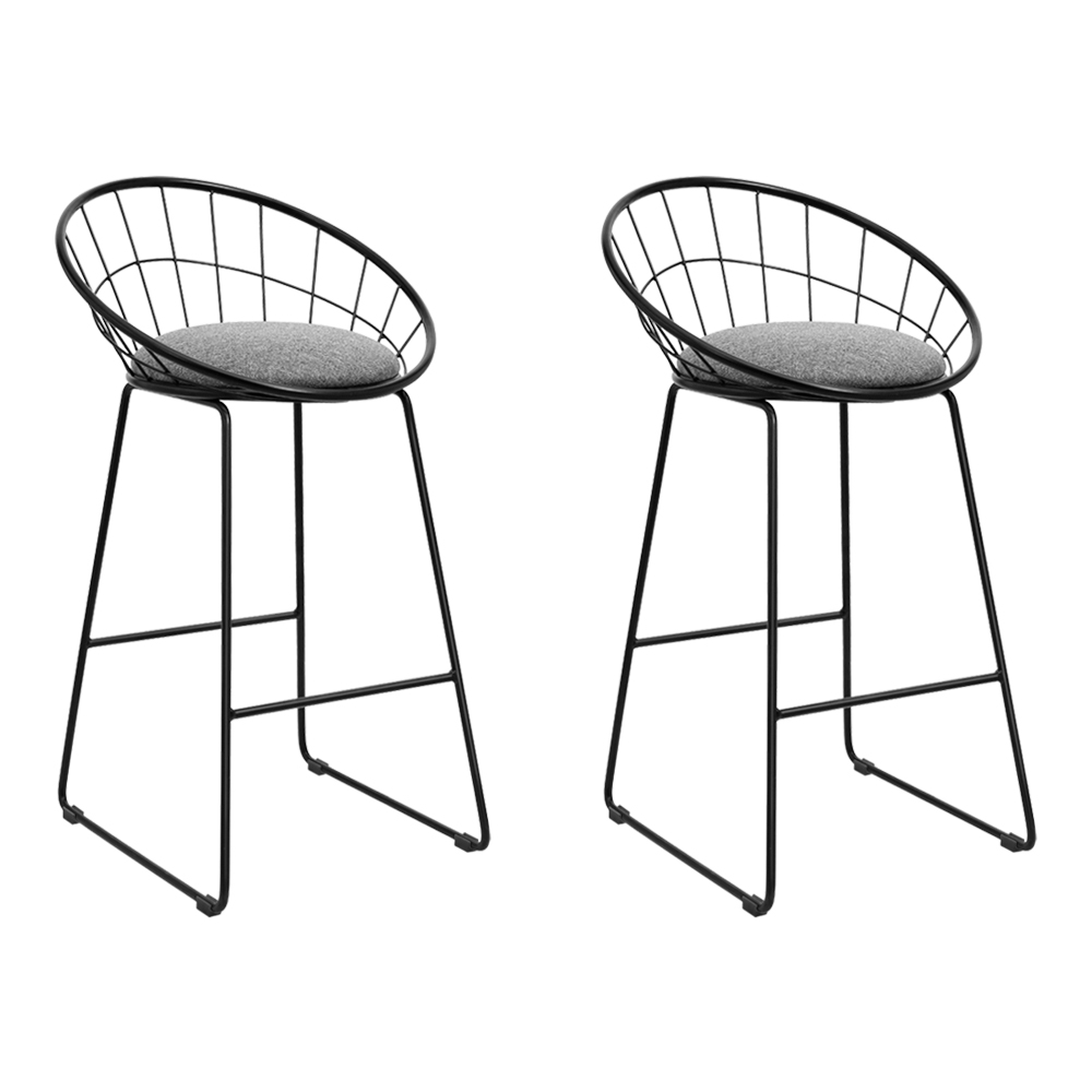 Artiss Set of 2 Bar Stools Steel Fabric - Grey and Black