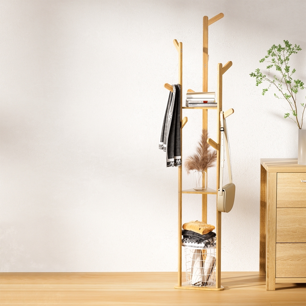 Bamboo Clothes Rack with 9 Hooks