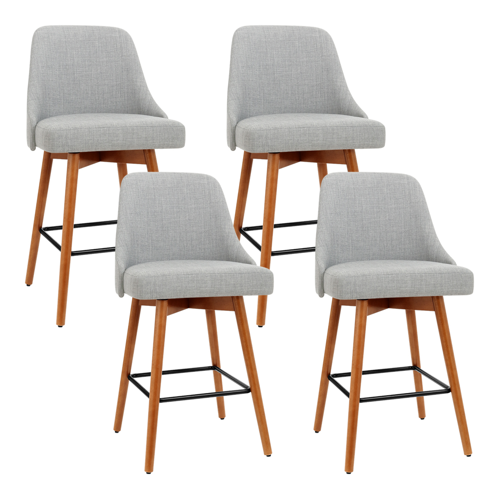 Artiss Set of 4 Wooden Fabric Bar Stools Square Footrest - Light Grey