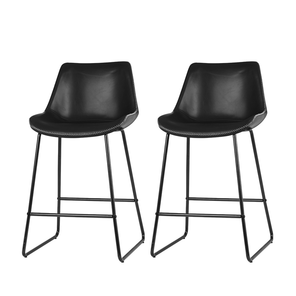 Artiss Set of 2 Bar Stools Kitchen Metal Bar Stool Dining Chairs PU Leather Black