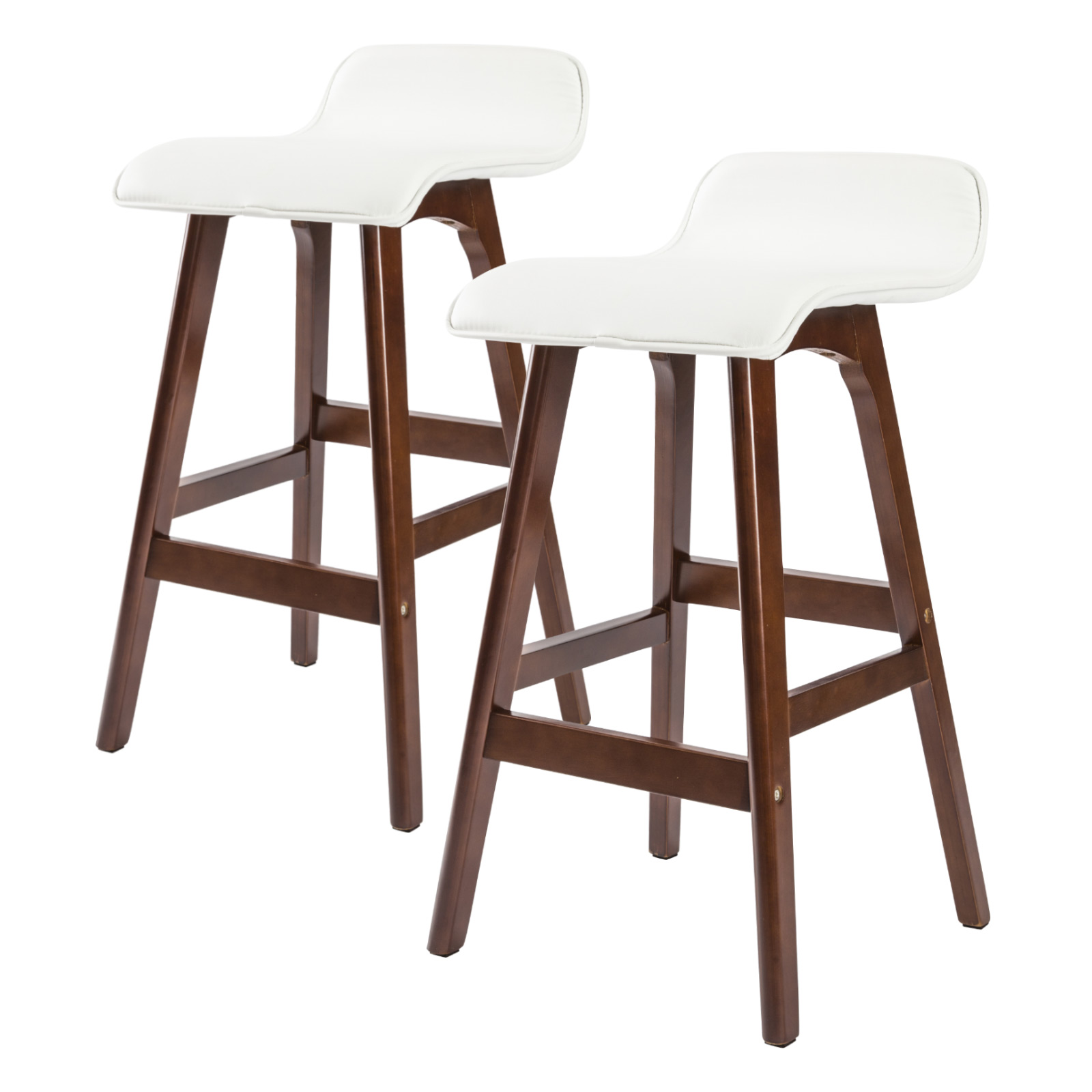 La Bella 2 Set 65cm White Brown Wooden Bar Stool Sophia Leather