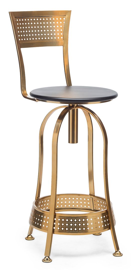 Gold Black Swivel Kitchen Bar Stool Chair with High Back in Netted Design Frame