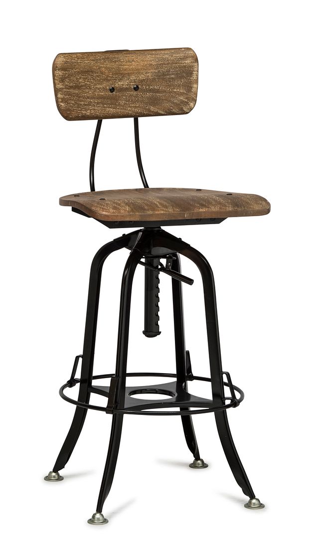 Industrial Wooden Height Adjustable Swivel Bar Stool Chair with Back - Black Rustic