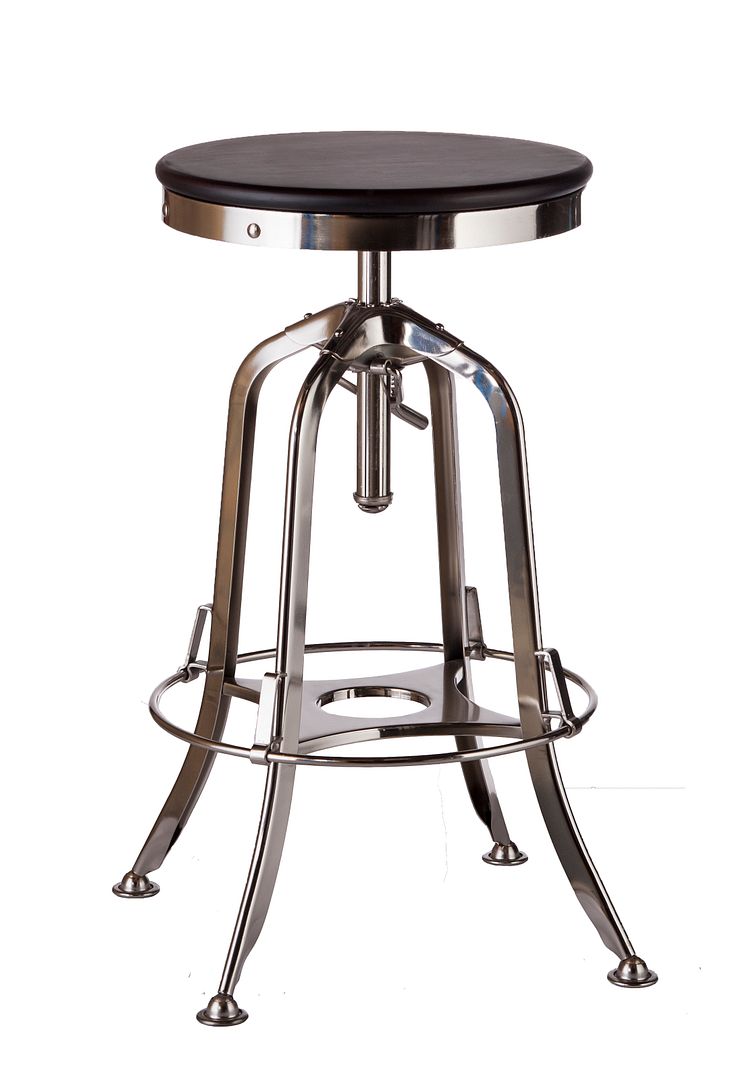 Industrial Wooden Height Adjustable Swivel Bar Stool - Nickel Black