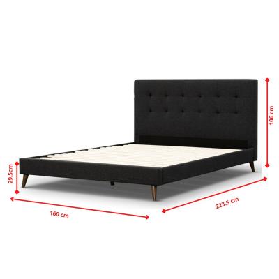 Volga Queen Bed Platform Frame Fabric Upholstered Mattress Base - Charcoal