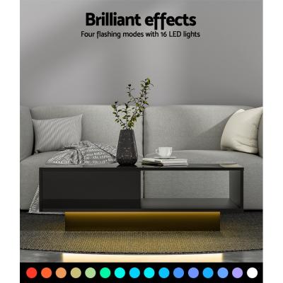 Artiss Coffee Table LED Lights High Gloss Storage Drawer Modern Furniture Black