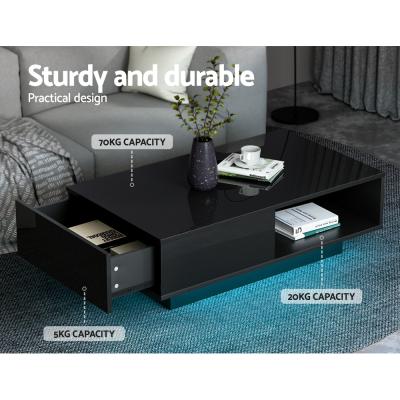 Artiss Coffee Table LED Lights High Gloss Storage Drawer Modern Furniture Black