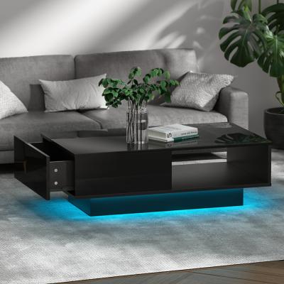 Artiss Coffee Table LED Lights High Gloss Storage Drawer Modern Furniture Black