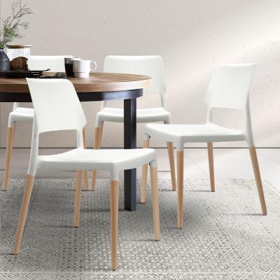 Artiss Set of 4 Wooden Stackable Dining Chairs - White