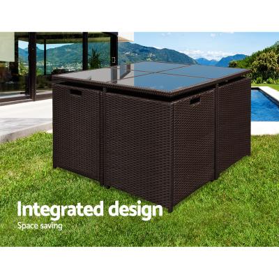 Gardeon 9 Piece Wicker Outdoor Dining Set - Brown & White