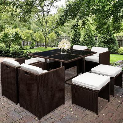 Gardeon 9 Piece Wicker Outdoor Dining Set - Brown & White