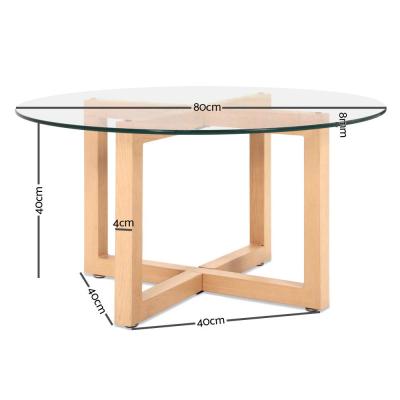 Artiss Tempered Glass Round Coffee Table - Beige