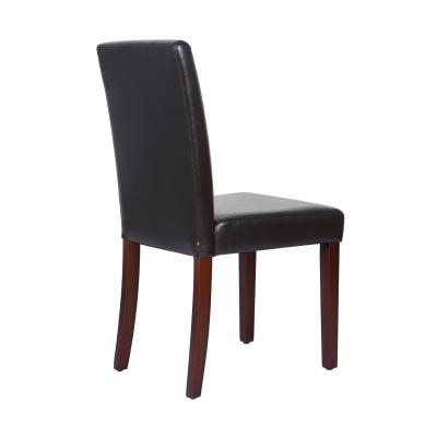 2x Wooden Frame Brown Leatherette Dining Chairs with Solid Pine Legs