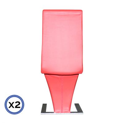 2x Z Shape Red Leatherette Dining Chairs with Stainless Base