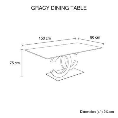 Dining Table in Crescent Shaped High Glossy Stainless Steel Base with 12mm Tempered Glass Top