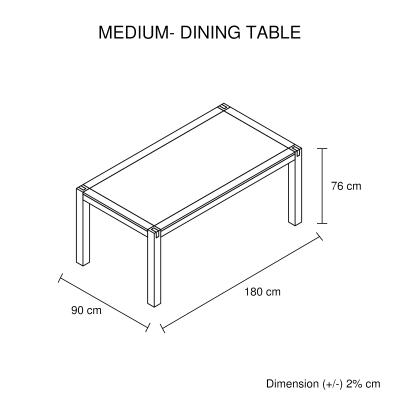 Dining Table 180cm Medium Size with Solid Acacia Wooden Base in Chocolate Colour