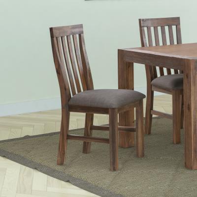 2x Wooden Frame Leatherette in Solid Wood Acacia & Veneer Dining Chairs in Chocolate Colour