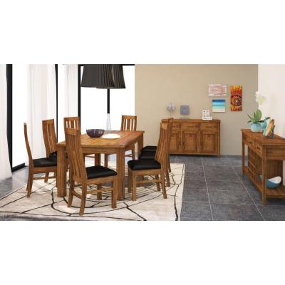 Birdsville 7pc Dining Set 190cm Table 6 PU Seat Chair Solid Mt Ash Wood - Brown