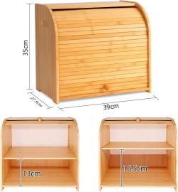 Large Bamboo Bread Box Storage Organizer with Roll Top