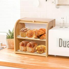 Large Bamboo Bread Box Storage Organizer with Roll Top