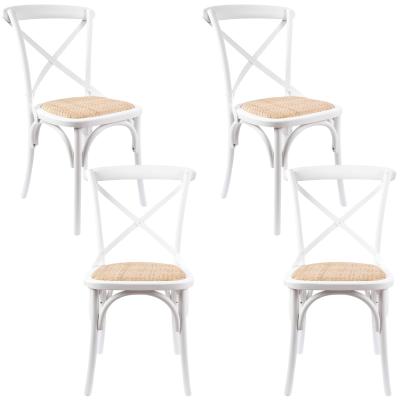 Aster Crossback Dining Chair Set of 4 Solid Birch Timber Wood Ratan Seat - White