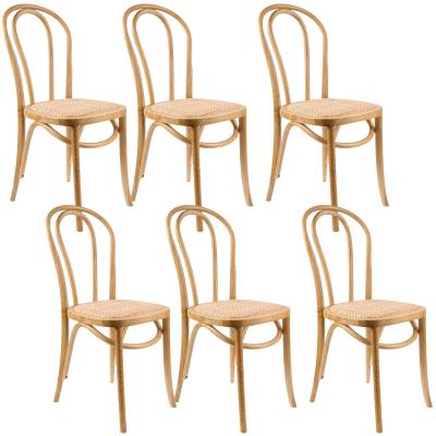 Azalea Arched Back Dining Chair Set of 6 Solid Elm Timber Wood Rattan Seat - Oak