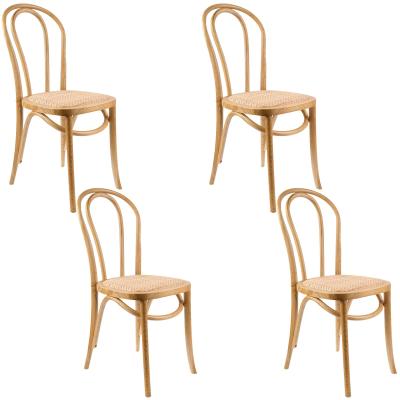 Azalea Arched Back Dining Chair Set of 4 Solid Elm Timber Wood Rattan Seat - Oak