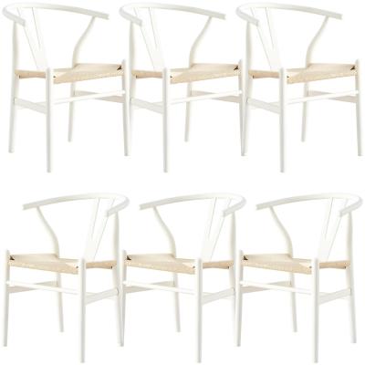 Anemone  Set of 6 Wishbone Dining Chair Beech Timber Replica Hans Wenger - White