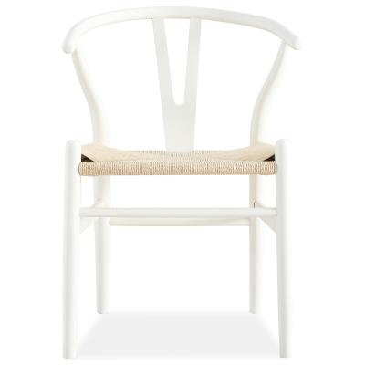 Anemone  Set of 6 Wishbone Dining Chair Beech Timber Replica Hans Wenger - White