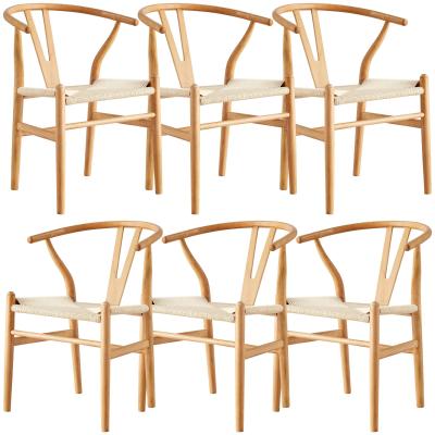 Anemone  Set of 6 Wishbone Dining Chair Beech Timber Replica Hans Wenger Natural