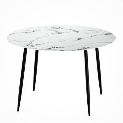 Artiss Dining Table Round Wooden Table With Marble Effect Metal Legs 110CM White