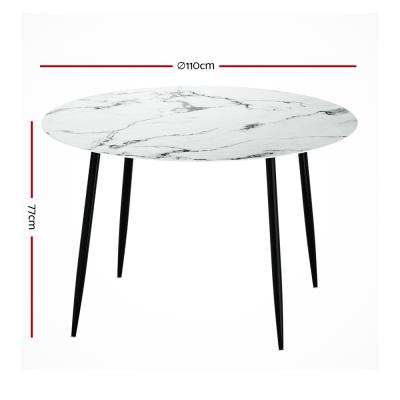 Artiss Dining Table Round Wooden Table With Marble Effect Metal Legs 110CM White