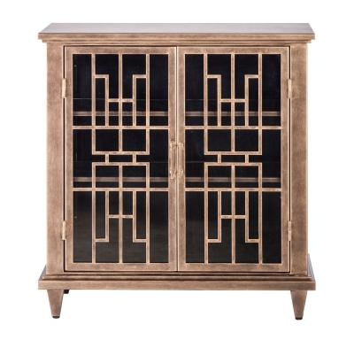 Iron Glass Buffet Sideboard Cabinet with 3 Level Storage in Brass Finish