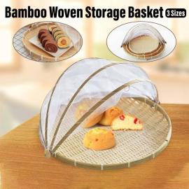 Large Bamboo Storage Basket with Mesh Cover