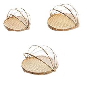 Large Bamboo Storage Basket with Mesh Cover