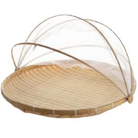 Large Bamboo Storage Basket with Mesh Cover
